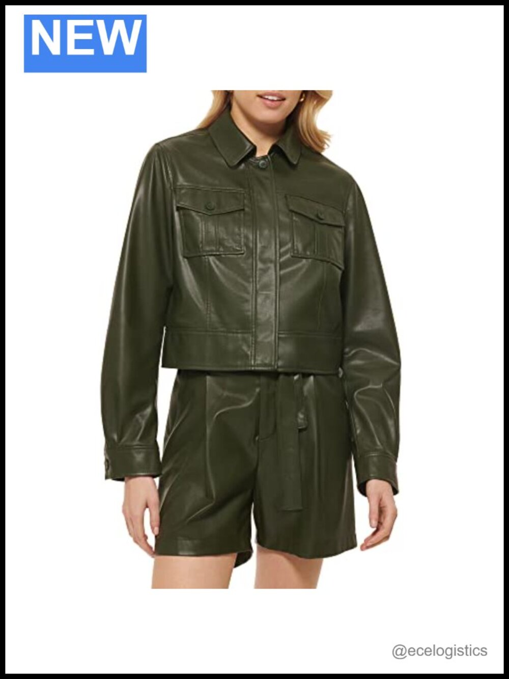 Vegan Leather Cropped Jacket Long Sleeve Button Front